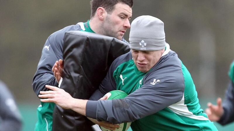 Cronin and McFadden in training with the Irish rugby squad. Photograph: Dan Sheridan/Inpho