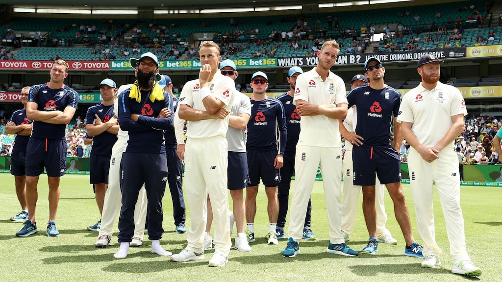 England look on during the presentation to Australia on day five of the fifth Test match in the 2017/18 Ashes series. Photograph: Ryan Pierse/Getty Images