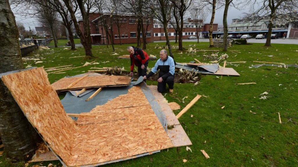 The remains of a prefabricated classroom roof at CBS primary school in Tralee. Photograph: Domnick Walsh/Eye Focus.