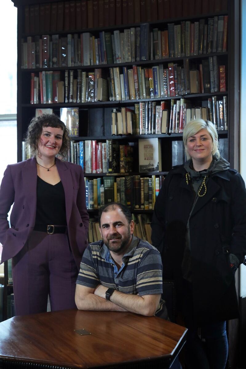 The winners of the Michael McLaverty Short Story Award, from left: runner-up Sadhbh Moriarty, winner Niall Bourke and runner-up Dawn Watson