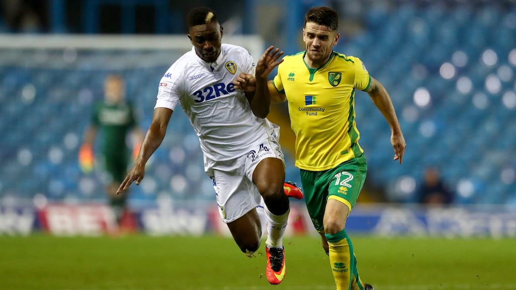 Robbie Brady in action for Norwich City against Leeds United last October. Photograph: Matthew Lewis/Getty Images