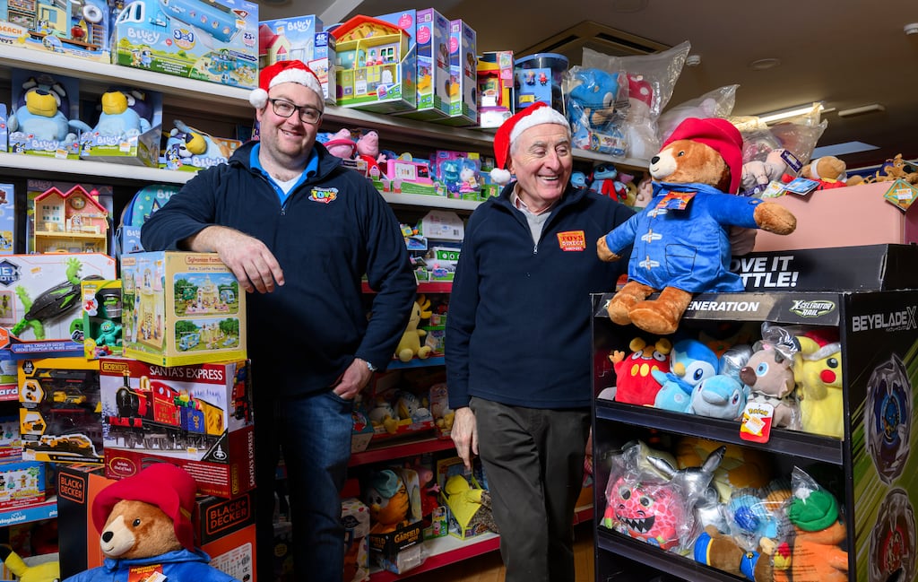 Donard McGreevey (left) and his father Don, whose family have run McGreevy's Toys Direct in Westport, Co Mayo, for four generations. Photograph: Michael McLaughlin
