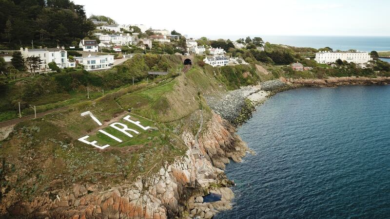 The Dalkey second World War ‘Éire’ sign renovated by Dalkey Tidy Towns. Photograph: Enda O’Dowd