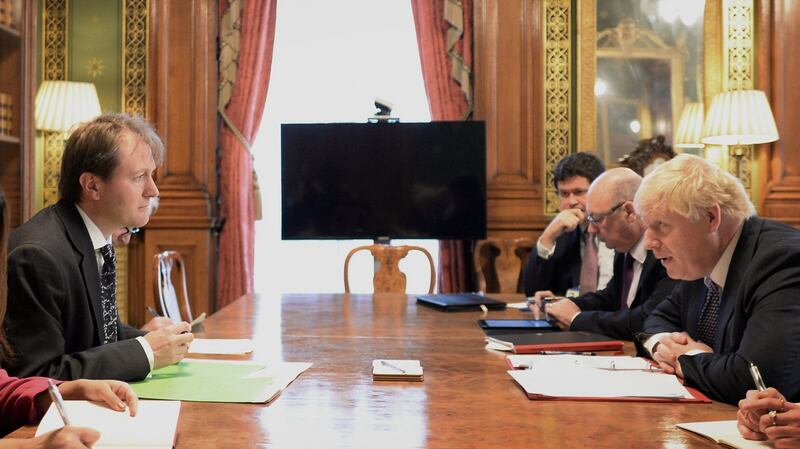 Britain’s foreign secretary Boris Johnson meets with Richard Ratcliffe, the husband of Nazanin Zaghari Ratcliffe, who is detained in Iran, Photograph: Reuters/Stefan Rousseau