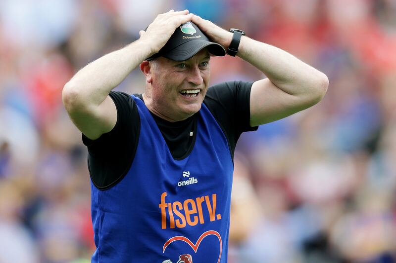 Tipperary manager Liam Cahill celebrates after the game. Photograph: Inpho