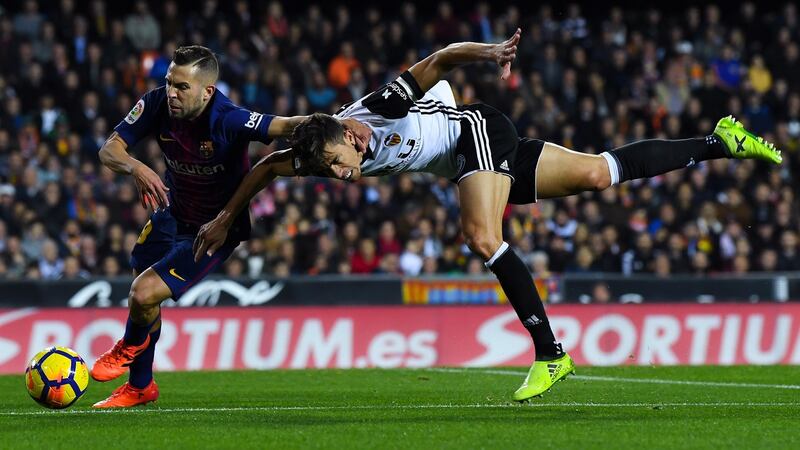 Jordi Alba goes past Gabriel Paulista. Photo: David Ramos/Getty Images