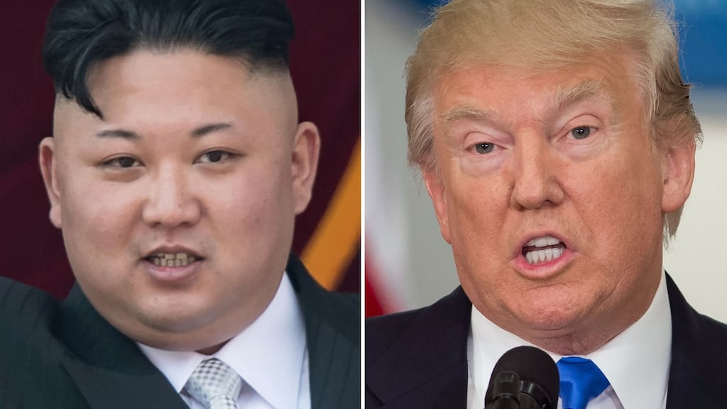 North Korean leader Kim Jong-un and US president Donald Trump: “The risk that Kim is miscalculating, by potentially provoking an American attack, is raised by the unpredictability of Trump.” Photograph: Saul Loeb, Ed Jones/AFP/Getty Images