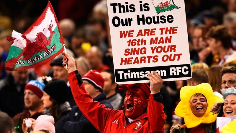 A Wales fan enjoys the pre match atmosphere during the RBS Six Nations match between Wales and France at the Principality Stadium in Cardiff, Wales. Photograph: Stu Forster/Getty Images