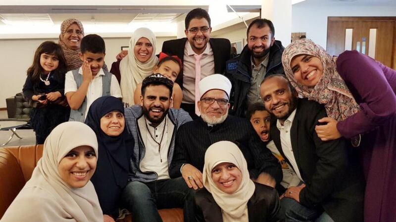 Ibrahim Halawa: the freed Irishman with his family at Dublin Airport before going to meet friends and the media. Photograph: Hajar Akl