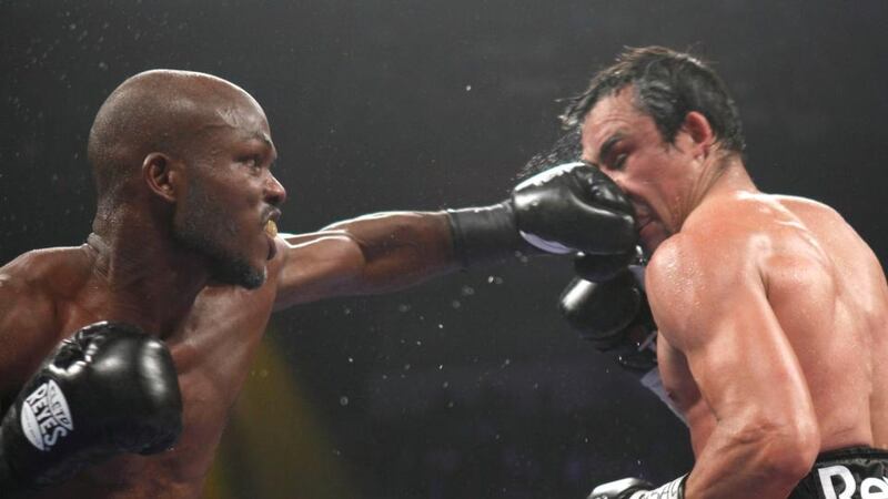 Undefeated WBO welterweight champion Timothy Bradley Jr. (left) punches on Juan Manuel Marquez of Mexico during their title fight at the Thomas & Mack Centre in Las Vegas, Nevada. Photograph: Steve Marcus/Reuters