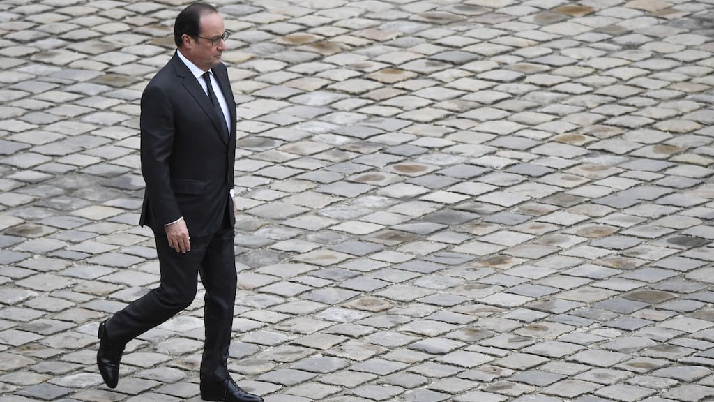 French President Francois Hollande: Was left clearly shaken by the attacks. Photograph: AFP/Getty Images