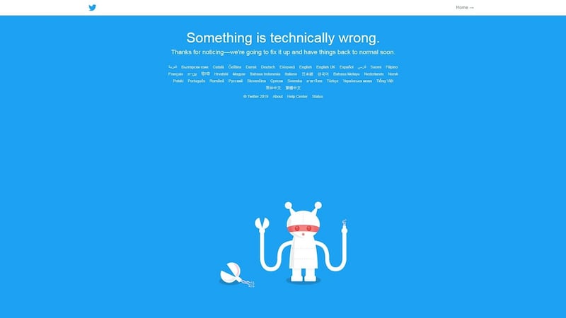 Twitter’s homepage on Thursday evening, following reports of an outage