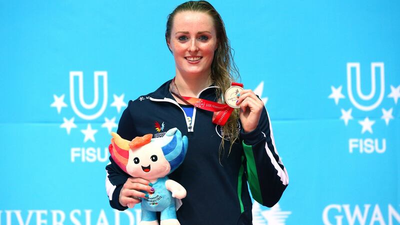 Fiona Doyle, who is on a scholarship at University of Calgary, won a bronze medal in the Women’s 100m Breaststroke at the World University Games. Photo: Cathal Noonan/Inpho