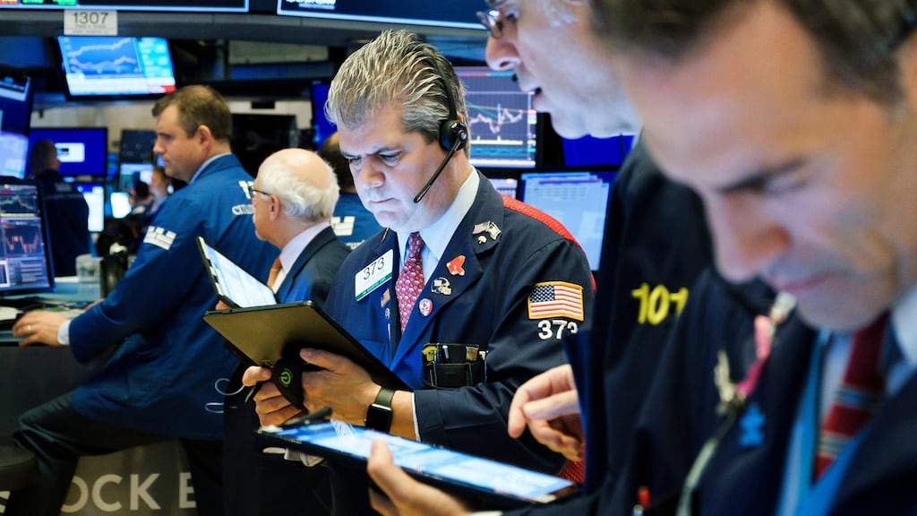 Wall Street on Thursday. US, Europe and London stocks declined on the day due to the prospect of US-China trade deal. Photograph: Justin Lane/EPA