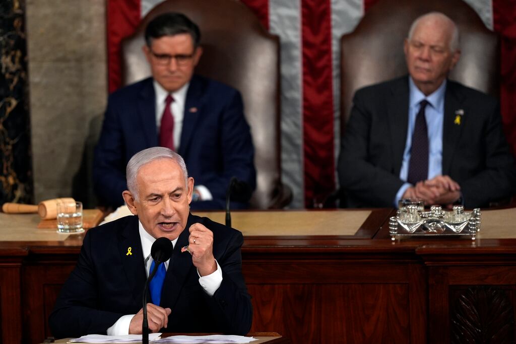 Israeli prime minister Binyamin Netanyahu speaking to a joint meeting of Congress in Washington. Photograph: Julia Nikhinson/AP