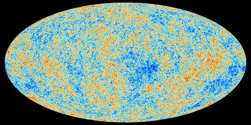 Map of heat as light left by the Big Bang: This map shows the ancient light, called the cosmic microwave background, imprinted on the sky when the universe was 370,000 years old. It shows tiny temperature fluctuations that correspond to regions of slightly different densities, representing the seeds of all future structure, the stars and galaxies of today. Credit: ESA and the Planck Collaboration