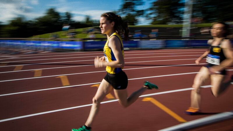 Ciara Mageean on her way to victory in the 800m at the national track and field championships at Morton Stadium. Photograph: Ryan Byrne/Inpho