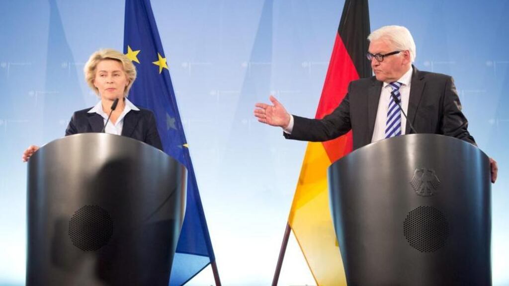 German minister of defence Ursula von der Leyen and German minister for foreign Affairs Frank-Walter Steinmeier at a press conference in Berlin yesterday. Photograph: EPA/Maurizio Gambarini