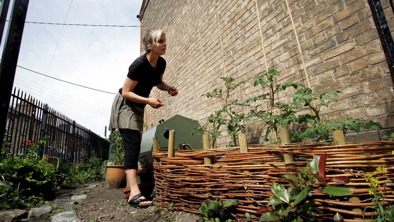 Kaethe Burt-O Dea in the corner garden of Sitric Road, Stoneybatter. Photograph: Cyril Byrne