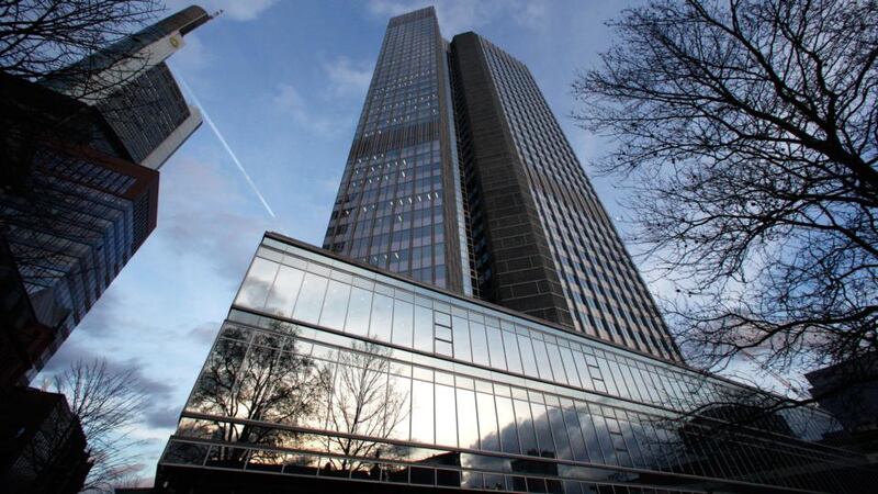 The headquarters of the European Central Bank (right), beside the headquarters of Commerzbank (left), in Frankfurt, Germany. Photo: Bloomberg