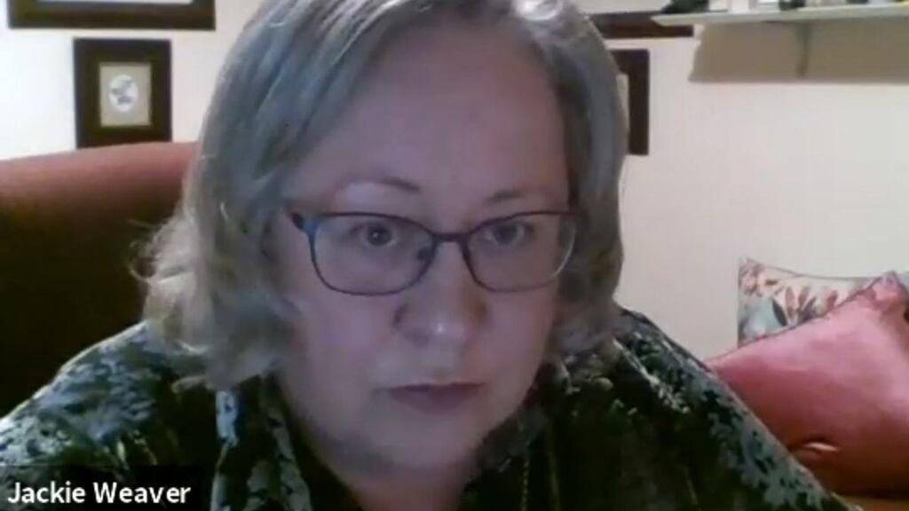 ‘You have no authority here!’: Jackie Weaver during last week’s meeting. Photograph: Handforth Parish Council/PA Wire