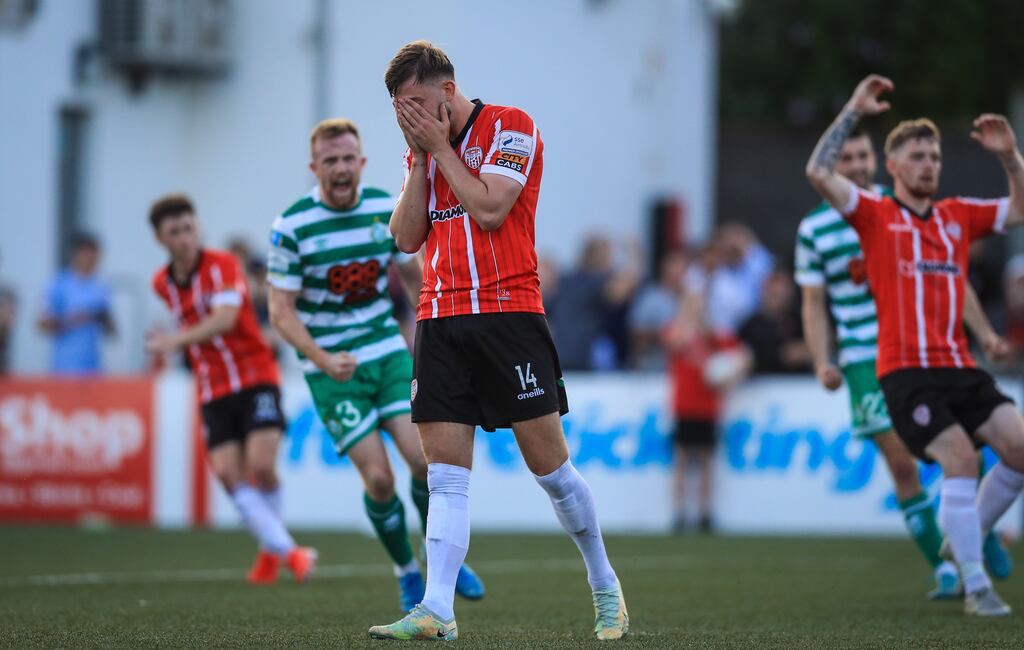 Will Patching after missing a penalty against Shamrock Rovers. Photograph: Evan Treacy/Inpho