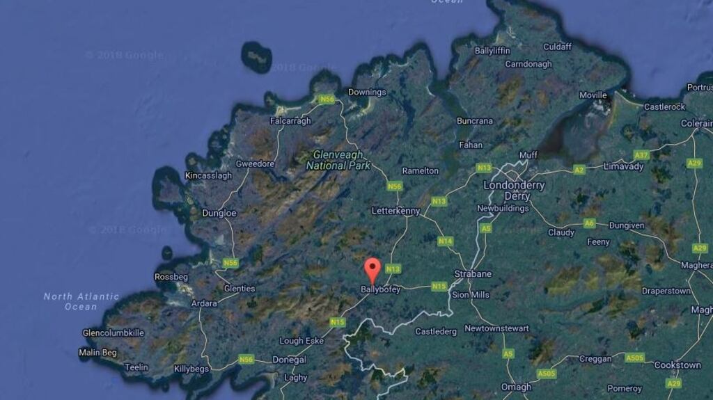 The body of a man in his 30s was found at a house in Ballybofey (marked above), Co Donegal, on Saturday morning. File photograph: Google Street View