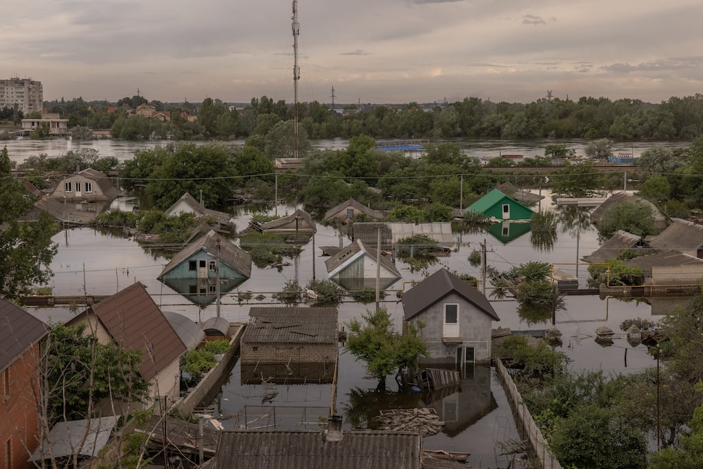 A flooded area in Kherson, Ukraine on Saturday. Photograph: Roman Pilipey/Getty