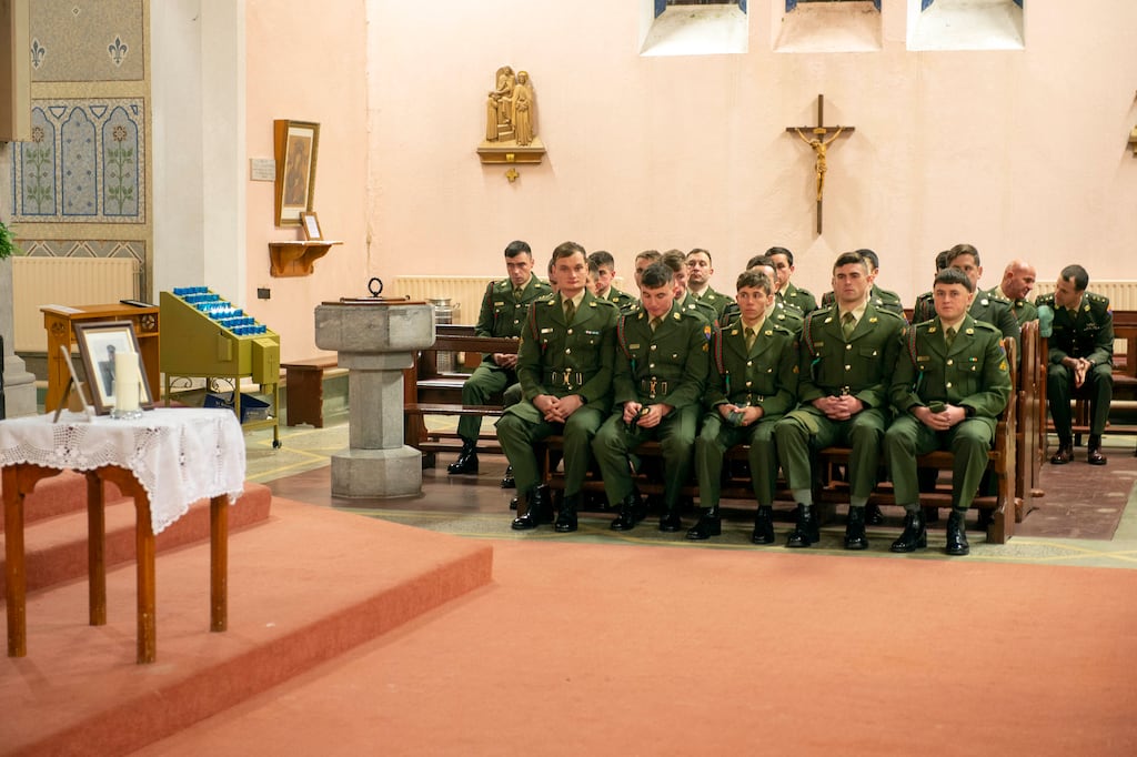 Military colleagues of Shane Kearney attending a church service in Killeagh, east Cork. Photograph: Michael Mac Sweeney/Provision