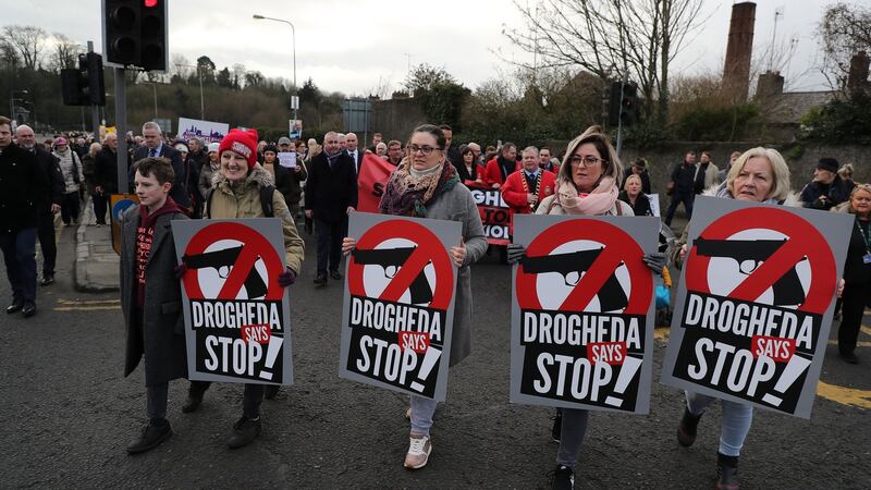 Protesters on the peace march in Drogheda, Co Louth on Saturday. Photograph: Nick Bradshaw/The Irish Times