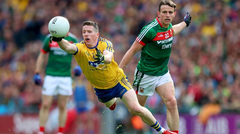 Sean McDermott in action against Mayo at Croke Park. He served Roscommon with distinction for 17 years, three years at minor level and 14 years at senior. Photograph: James Crombie/Inpho
