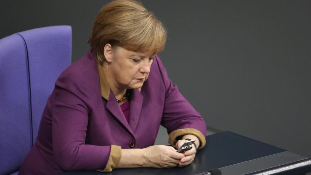 German media reported this week that German authorities had evidence that the National Security Agency has been eavesdropping on Chancellor Merkel’s mobile phone. Dr Merkel spoke with US President Barack Obama to complain and the incident has caused an international outcry among politicians across Europe. Photograph: Sean Gallup/Getty Images