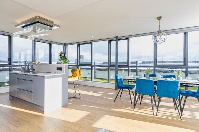 The kitchen and dining area.