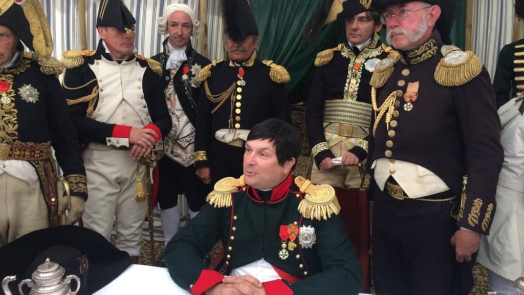 Paris lawyer Frank Samson as Napoleon at a pre-battle briefing before a re-enactment of the Battle of Waterloo.