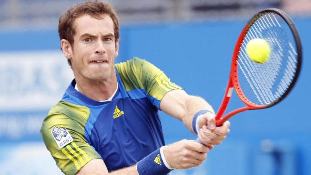 Andy Murray in action against Marin Cilic in the final of the AEGON Championships at The Queen’s Club, London. Photograph: Jonathan Brady/PA Wire