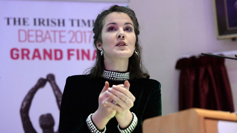 Aisling Tully from the UCD Law Society Leah Morgan addresses The Irish Times Debate 2017 grand final at Bolton Street College on Friday. Photograph: Cyril Byrne /The Irish Times