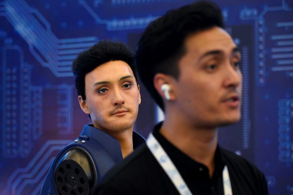 Artificial counterpart: A robot designed to have the same facial features as a man is seen at the 2022 World Robot Conference in Beijing. Photograph: Wang Zhao/AFP