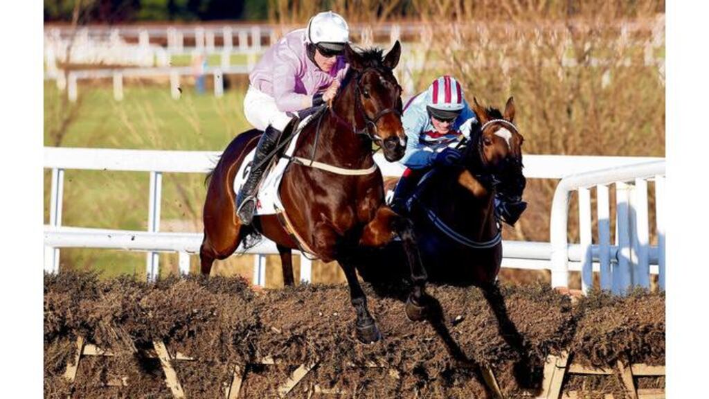 Solwhit ridden, by Davy Russell, on his way to winning the Toshiba Irish Champion Hurdle (Grade One) at Leopardstown yesterday