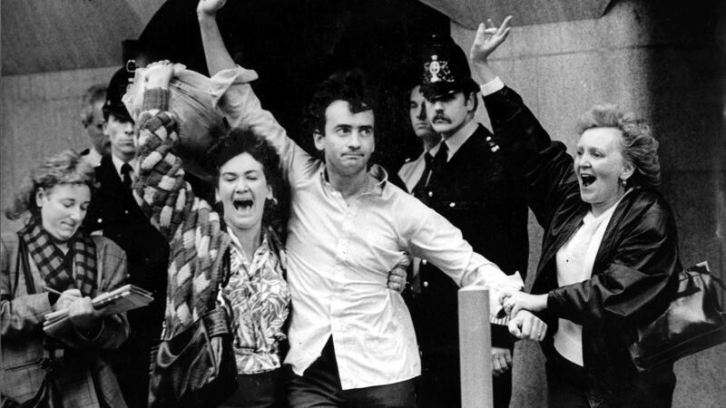 Gerry Conlon is released from prison in 1989 to the delight of his family after he had been wrongly jailed for the Guilford pub bombing. Photograph: Alan Lewis/Photopress Belfast