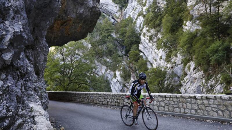 David Goodstein on the road between Voreppe and Bourg Saint Andeal onDay 8 of the Brussels to Barcelona cycle.