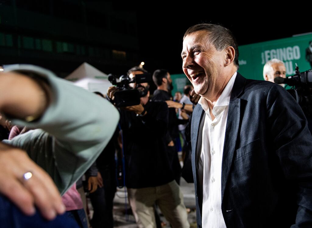 Arnaldo Otegi following a press conference at the EH-Bildu headquarters in San Sebastian after Spain's general election. Photograph: Ander Gillenea/AFP via Getty Images