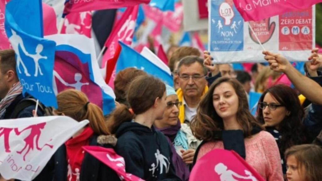 Demonstrators attend a protest march against France’s legalisation of same-sex marriage in Strasbourg earlier this year. Photograph: Vincent Kessler/Reuters
