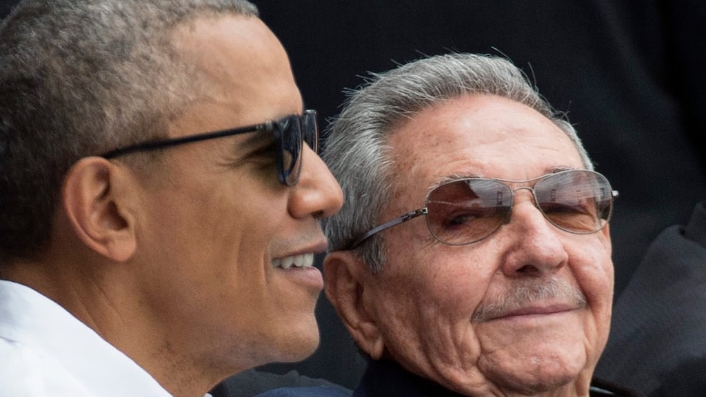 File photograph from March 2016 of US President Barack Obama and President of Cuba Raul Castro in Havana, Cuba. Photograph: Michael Reynolds/EPA
