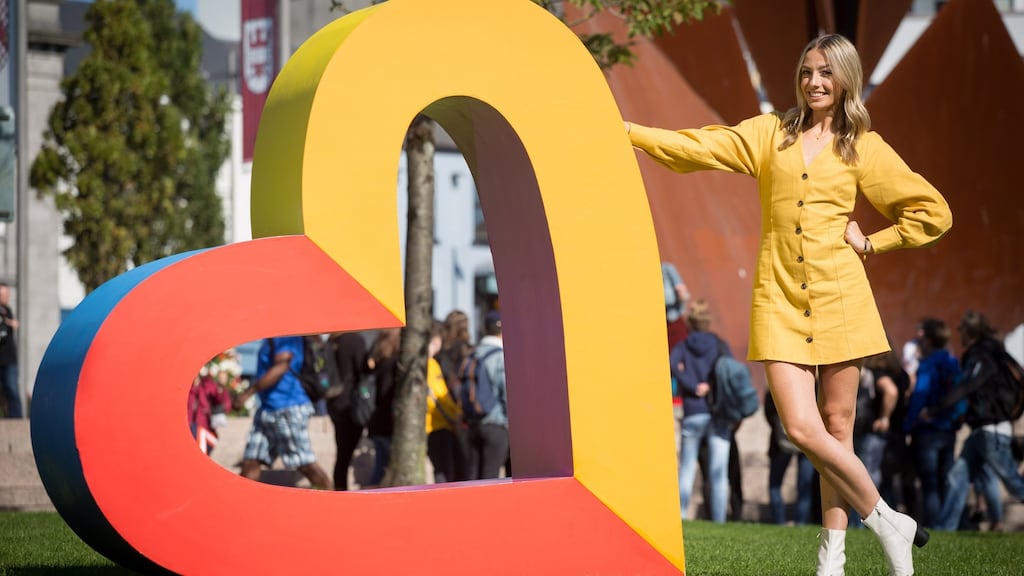 Broadcaster Bláthnaid Treacy preparing for the official programme launch of Galway 2020, European Capital of Culture in Eyre Square, Galway. Photograph: Aengus McMahon