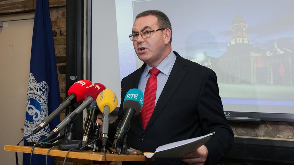 Garda Detective Superintendent Tony Howard, Drugs and Organised Crime Bureau during a media briefing at Dublin Castle on the firearms and ammunition seizure which was discovered at an industrial estate in Baldonnel, Dublin. Photograph: Gareth Chaney Collins