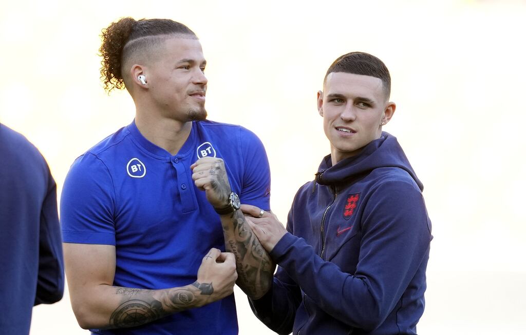 England teammates Kalvin Phillips and Phil Foden look set to reunite at Manchester City. Photograph: Andrew Yates/EPA