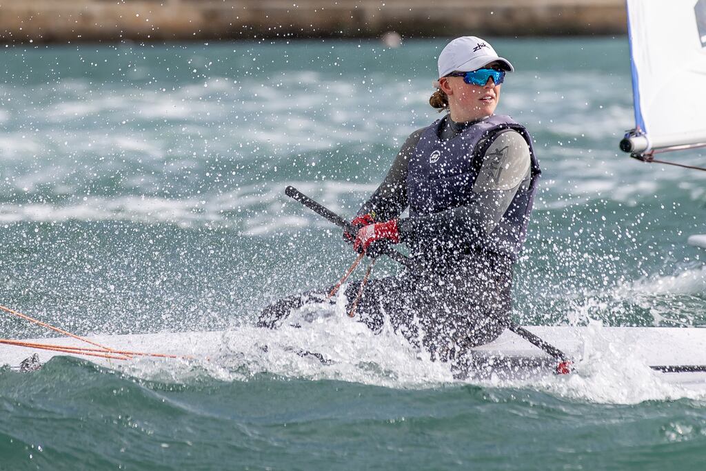 Eve McMahon: one of the brightest young prospects in Irish sailing in action in Dun Laoghaire. She is one of a strong team of Irish athletes hoping to qualify Ireland for the 2024 Summer Olympic Games in Paris. Photograph: Morgan Treacy/Inpho