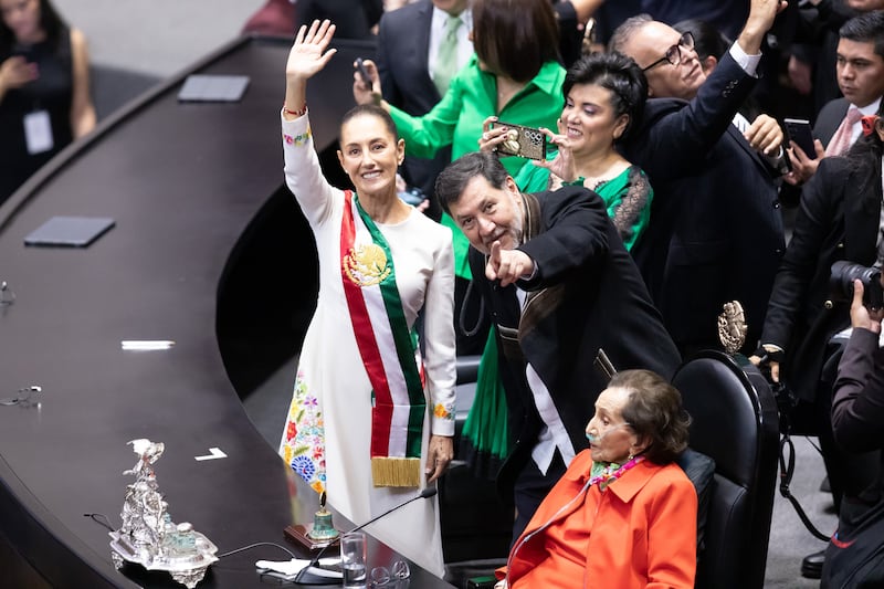 Claudia Sheinbaum Pardo and Senator Gerardo Fernández Noroña  during the presidential inauguration on October 1st, 2024 in Mexico City. Photograph: Angel Delgado/Getty