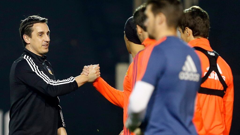 Valencia coach Gary Neville has said management is not his long term goal. Photograph: Epa
