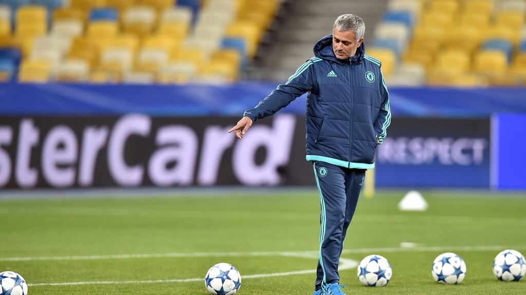 Chelsea manager Jose Mourinho at his team’s training session in Kiev where his side face Dynamo Kiev in a Group G clash at the Olimpiyskiy stadium. Photo: Sergey Dolzhenko/EPA